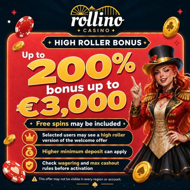 High roller bonus card with free spins at Rollino